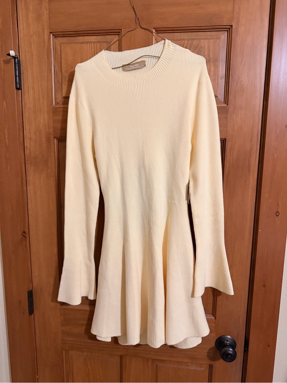 Free People Cream Ribbed Long-Sleeve Fit-and-Flare Dress with Peekaboo Back